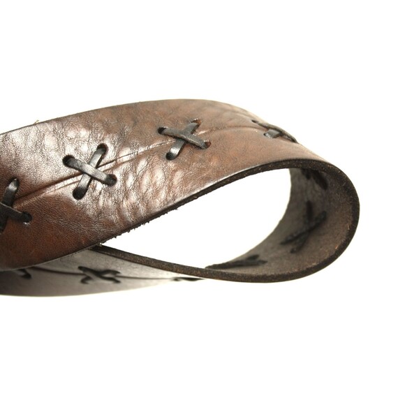 Eddie Bauer Genuine Leather Belt X Design Stitching Nickle Buckle SZ-Lg 36-38" - Picture 5 of 7